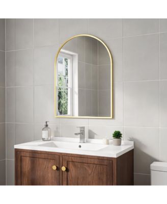 Arched Wall Mirror Aluminum Alloy Framed Vanity Mirror, Tempered Glass Decorative Mirror for Bathroom Entryway Living Room