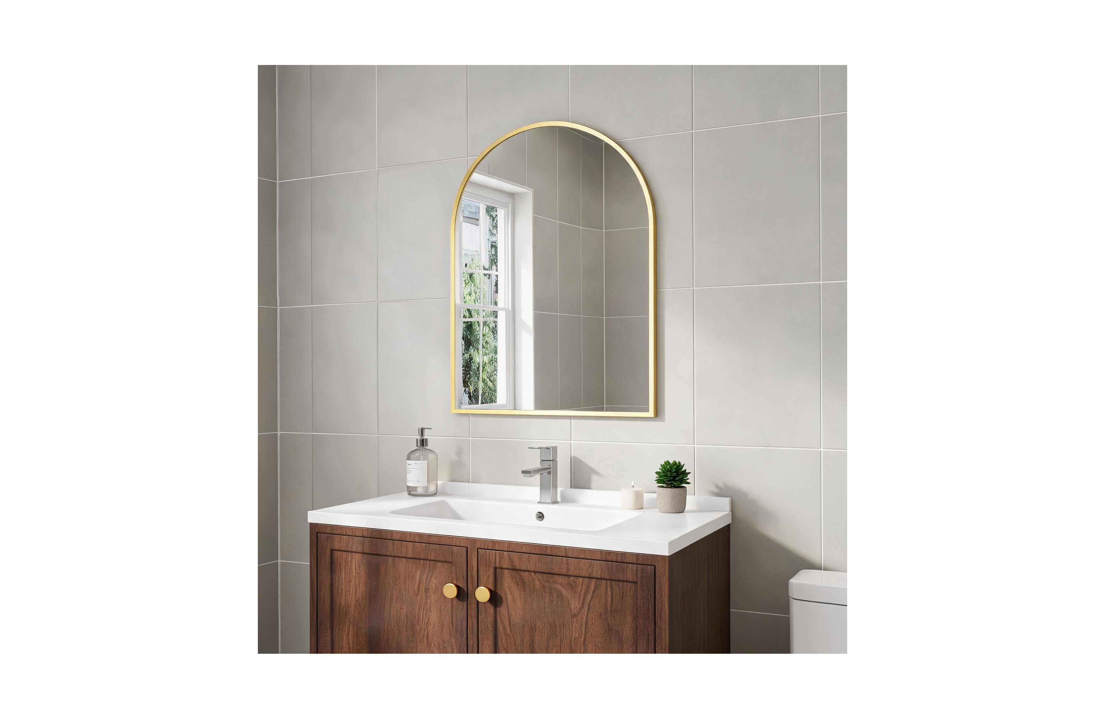homfan Arched Wall Mirror Aluminum Alloy Framed Vanity Mirror, Tempered Glass Decorative Mirror for Bathroom Entryway Living Room