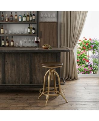 Solid Wood And Steel Backless Adjustable Height Swivel Bar Chair