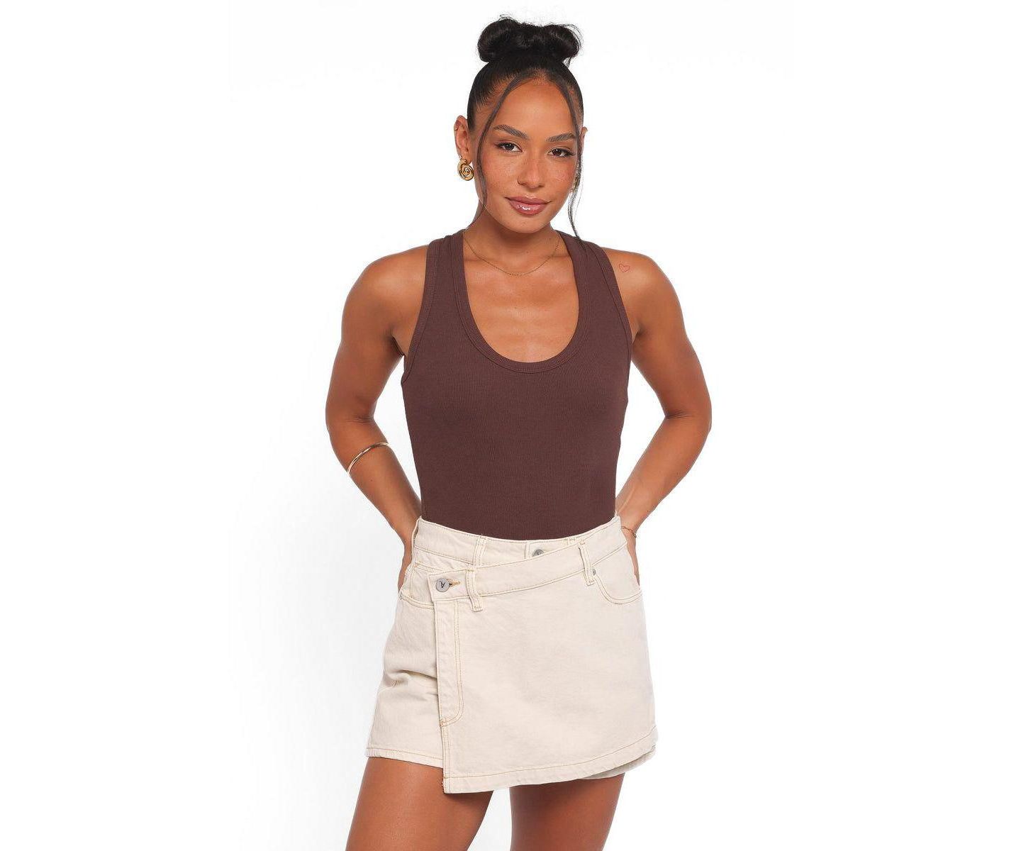 Женский топ Petal and Pup Miles Racerback Ribbed-Knit, цвет: Тёмно-коричневый — фото 1