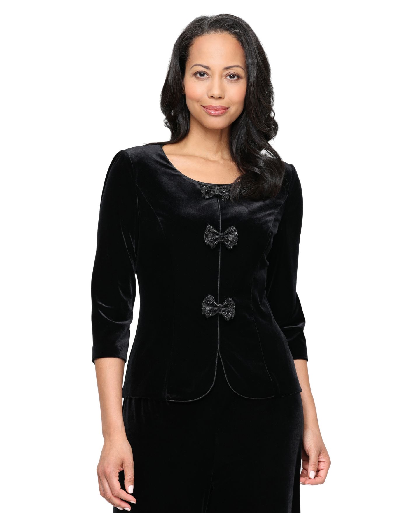 Женская куртка Alex Evenings Petite Velvet Scoop Neck 3/4-Sleeve, цвет: Чёрный — фото 1