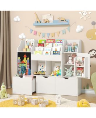 47.3 Inch 4-Tier Engineered Wood Kids Bookshelf and Toy Storage Organizer with Chalkboard