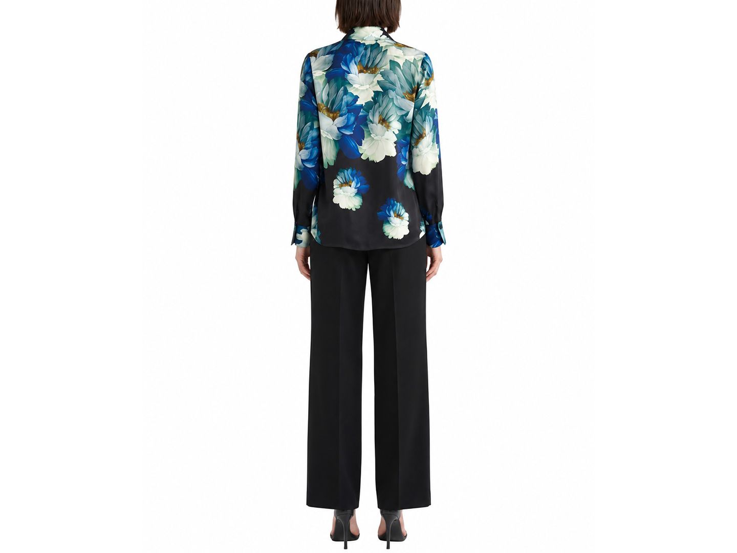 Женская блузка Elie Tahari Madeline Long-Sleeve Silk-Blend Floral-Print, цвет: Сумеречный с принтом — фото 5