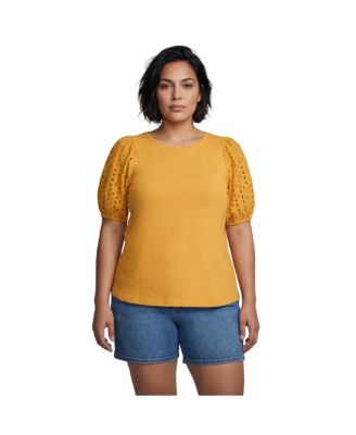 Plus Size Eyelet Balloon-Sleeve Tee