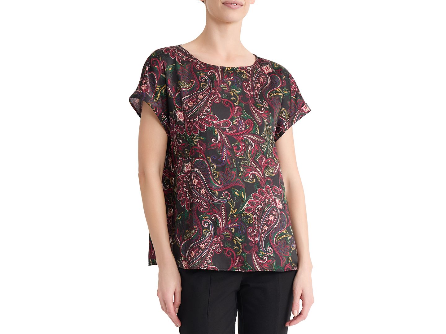 Женская блузка Jones New York Boat Neck Short-Sleeve Paisley Print, цвет: Чёрный — фото 1
