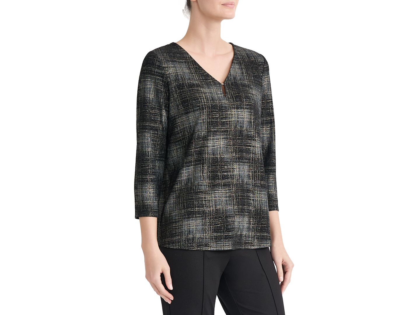 Женская блузка Jones New York 3/4-Sleeve Keyhole V-Neck, цвет: Чёрный — фото 2