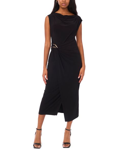 Женское платье MSK Petite Sleeveless Wrap Midi, цвет: Чёрный