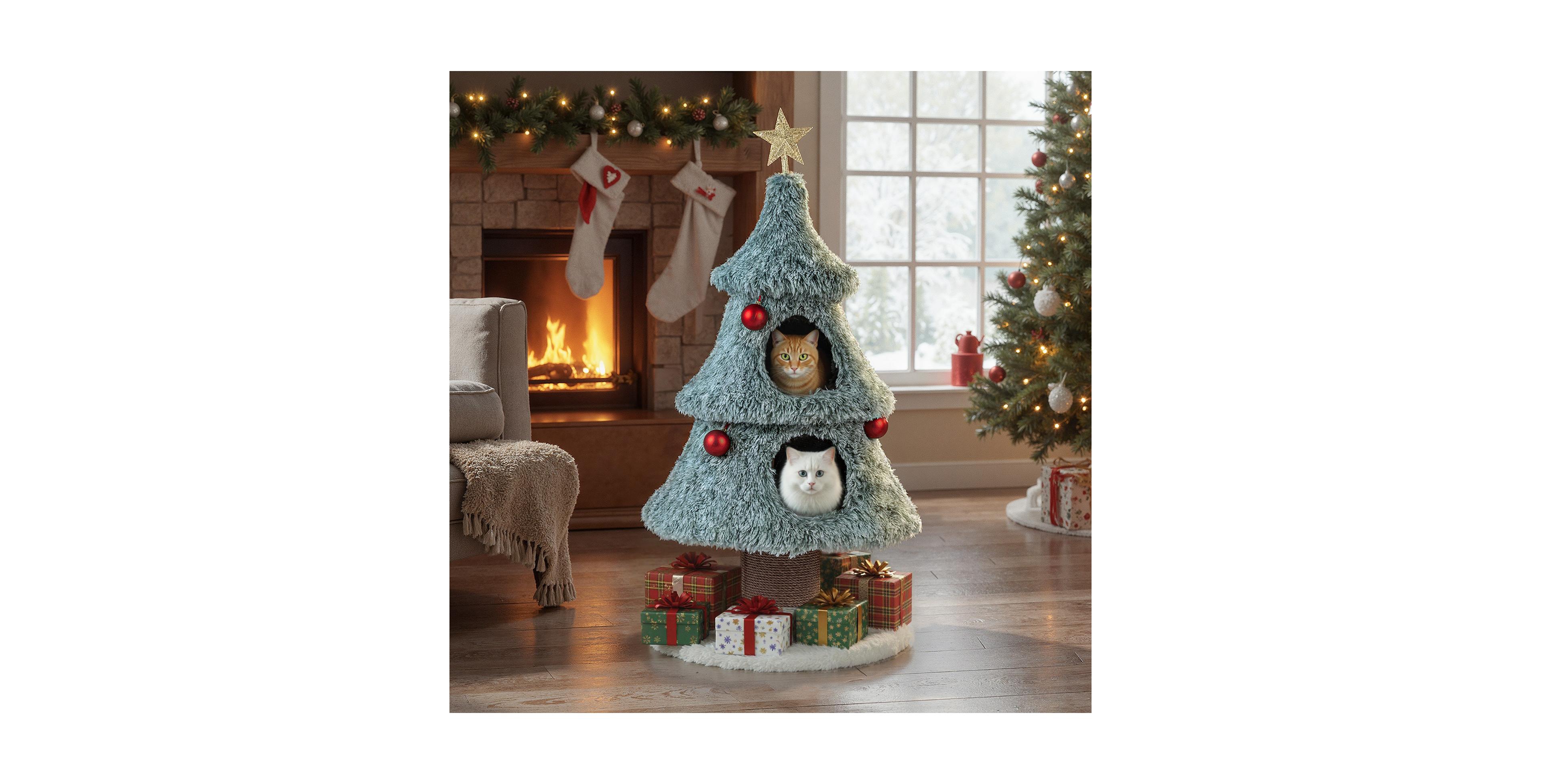 Zeny Christmas Cat Tree 48.5in with 2 Large Condos, Plush