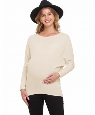 Maternity Rib-Knit Boat-Neck Dropped-Shoulder Top
