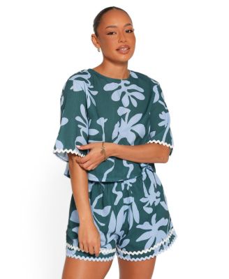 Women's Gaia Floral-Print Cropped High-Waisted Top and Shorts, 2-Piece Set