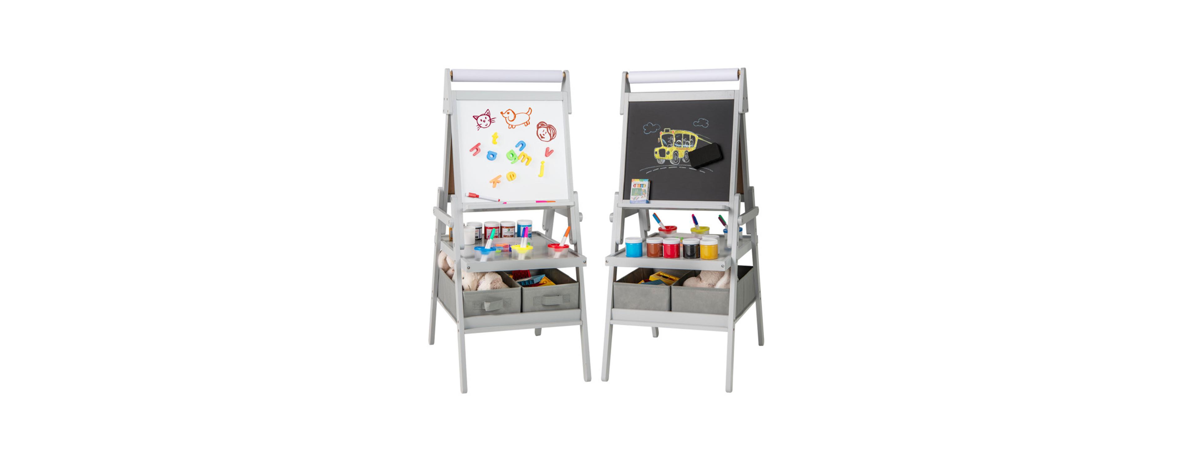 Sevorley 3-in-1 Art Easel with Magnetic Chalkboard and board, Mdf, Fabric Construction