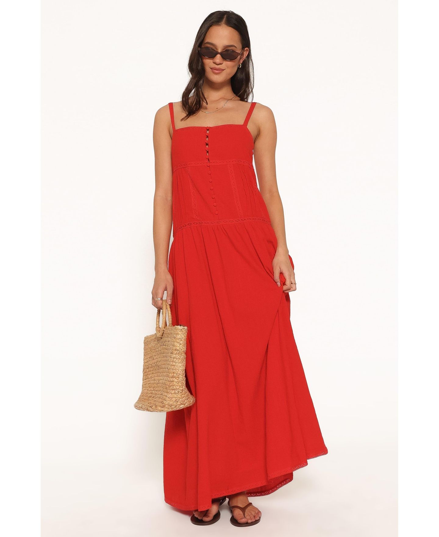 Женское платье Petal and Pup Ebonie Square-Neck Sleeveless Cotton Maxi, цвет: Красный — фото 4