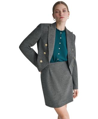 Women's Houndstooth Double-Breasted Cropped Blazer