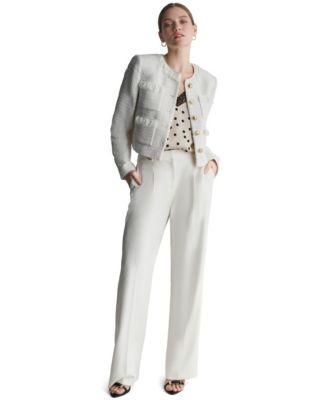 Women's Tweed Button-Front Cropped Jacket
