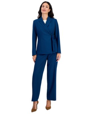 Petite Peak-Lapel Side-Tie Wide-Leg Jacket and Pants, 2-Piece Set