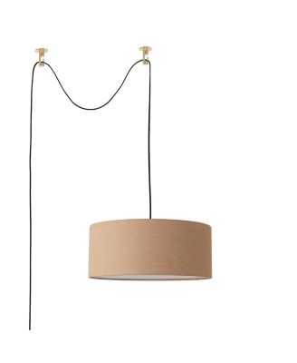 Stretch Swag Lamp, Burlap Shade, Weathered Brass, for Living Room or Bedroom