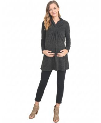 Maternity Shawl-Collar Long-Sleeve Loose-Fit Rayon-Blend Sweater