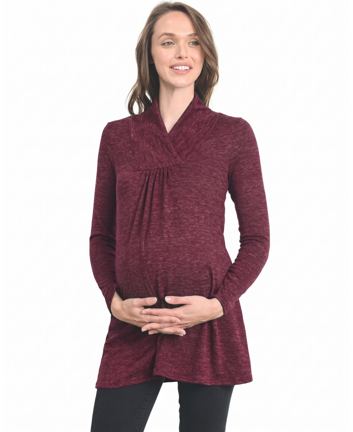 Hello Miz Maternity Shawl-Collar Long-Sleeve Loose-Fit Rayon-Blend Sweater