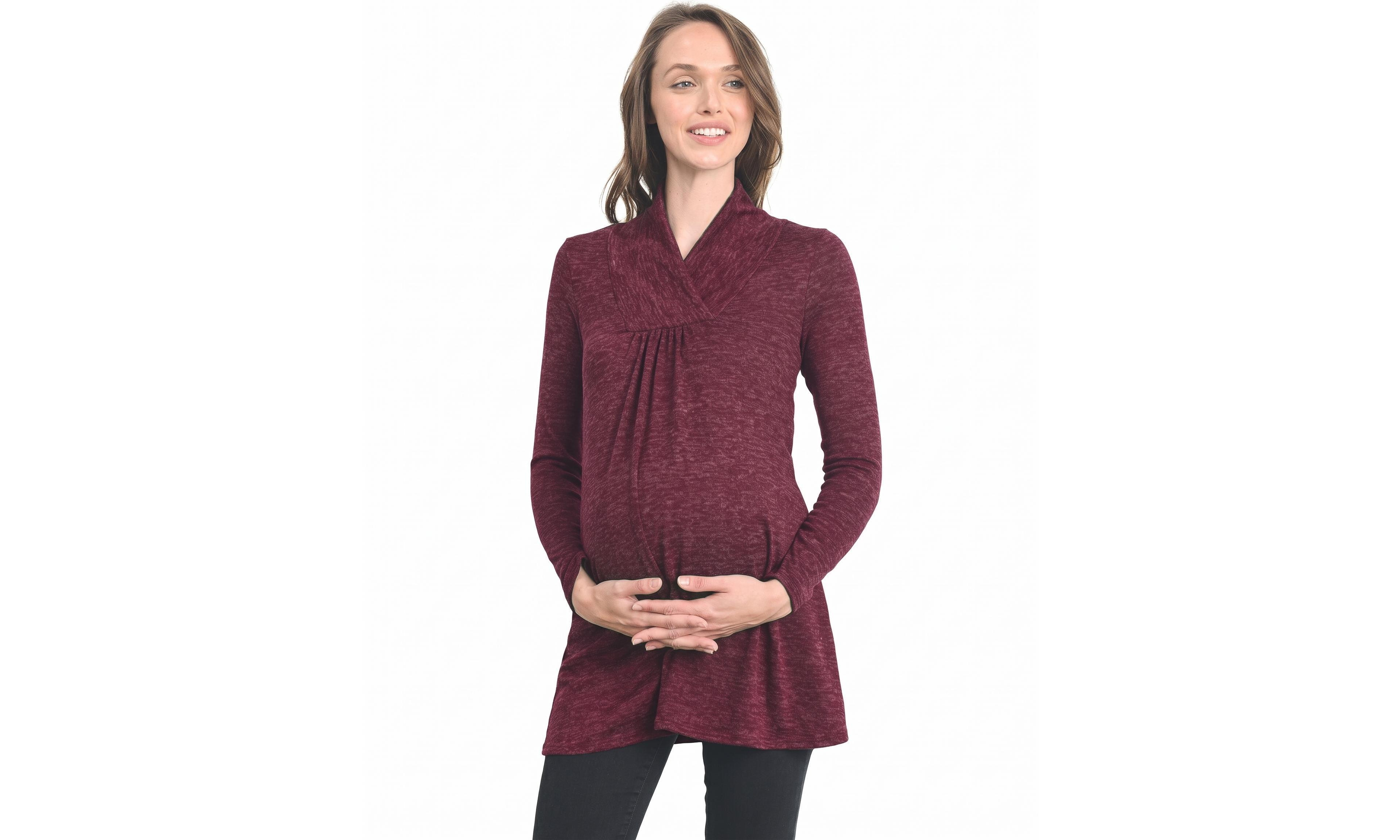 Hello Miz Maternity Shawl-Collar Long-Sleeve Loose-Fit Rayon-Blend Sweater