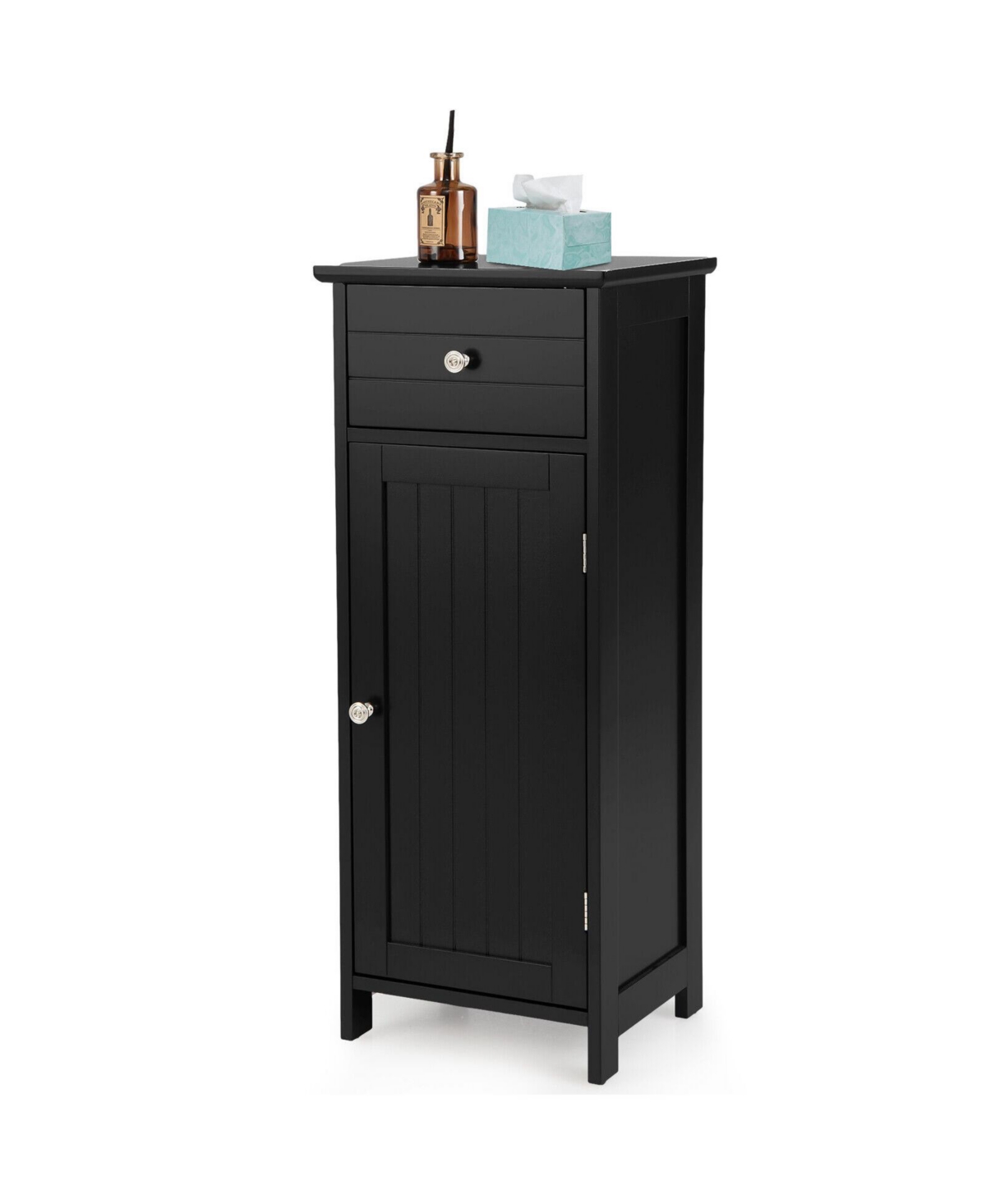 Volenca Wooden Bathroom Floor Cabinet with Drawer and Adjustable Shelf, Freestanding Bathroom Storage Cabinet - Black