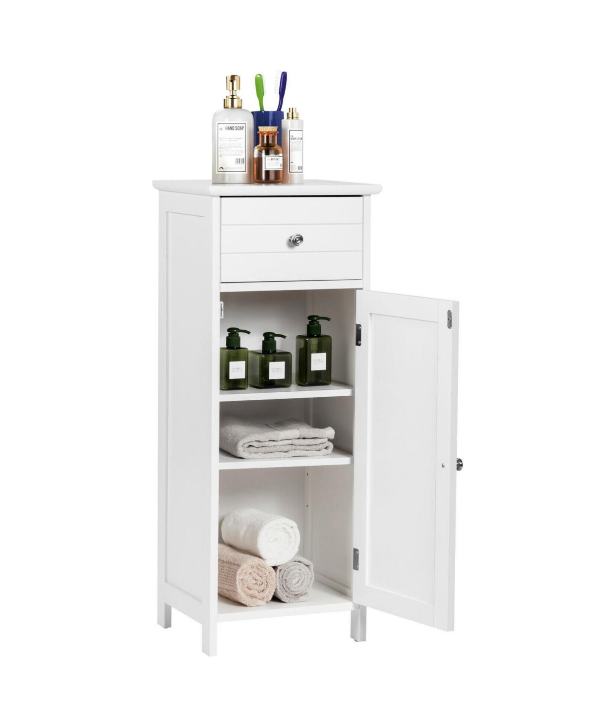 Volenca Wooden Bathroom Floor Cabinet with Drawer and Adjustable Shelf, Freestanding Bathroom Storage Cabinet - White
