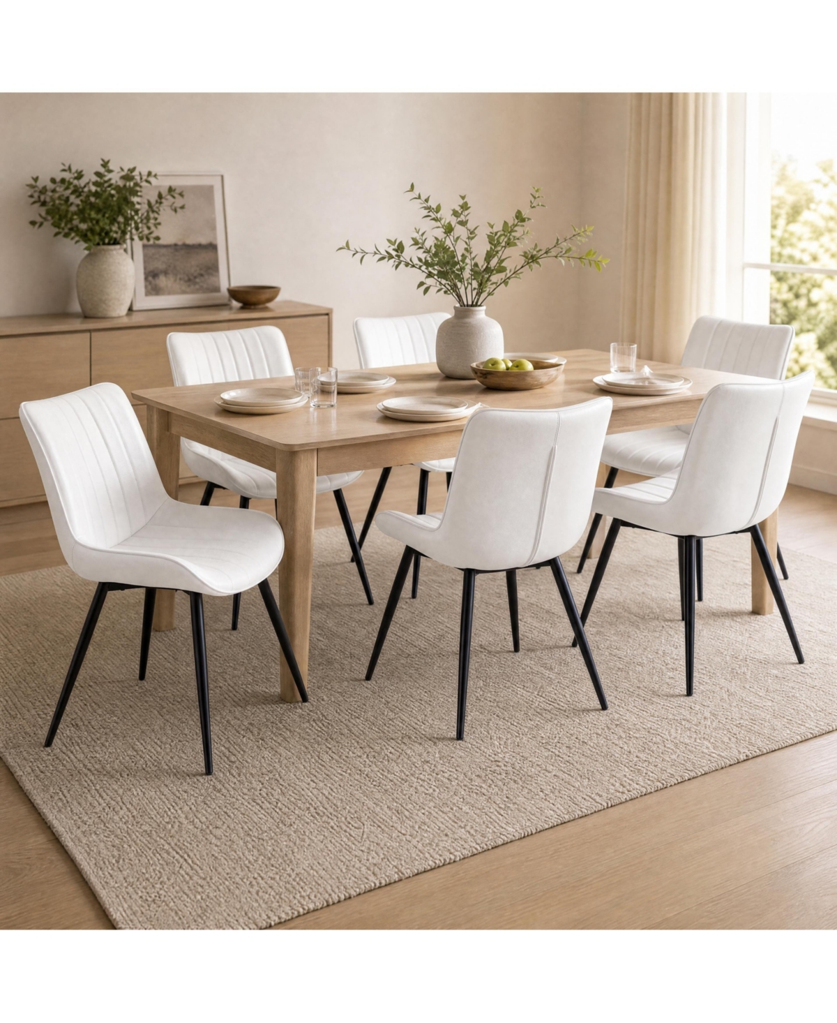 homfan Mid-Century Modern Armless Dining Chairs Set of 6 Pu Leather Metal Frame High-Density Foam for Room Kitchen