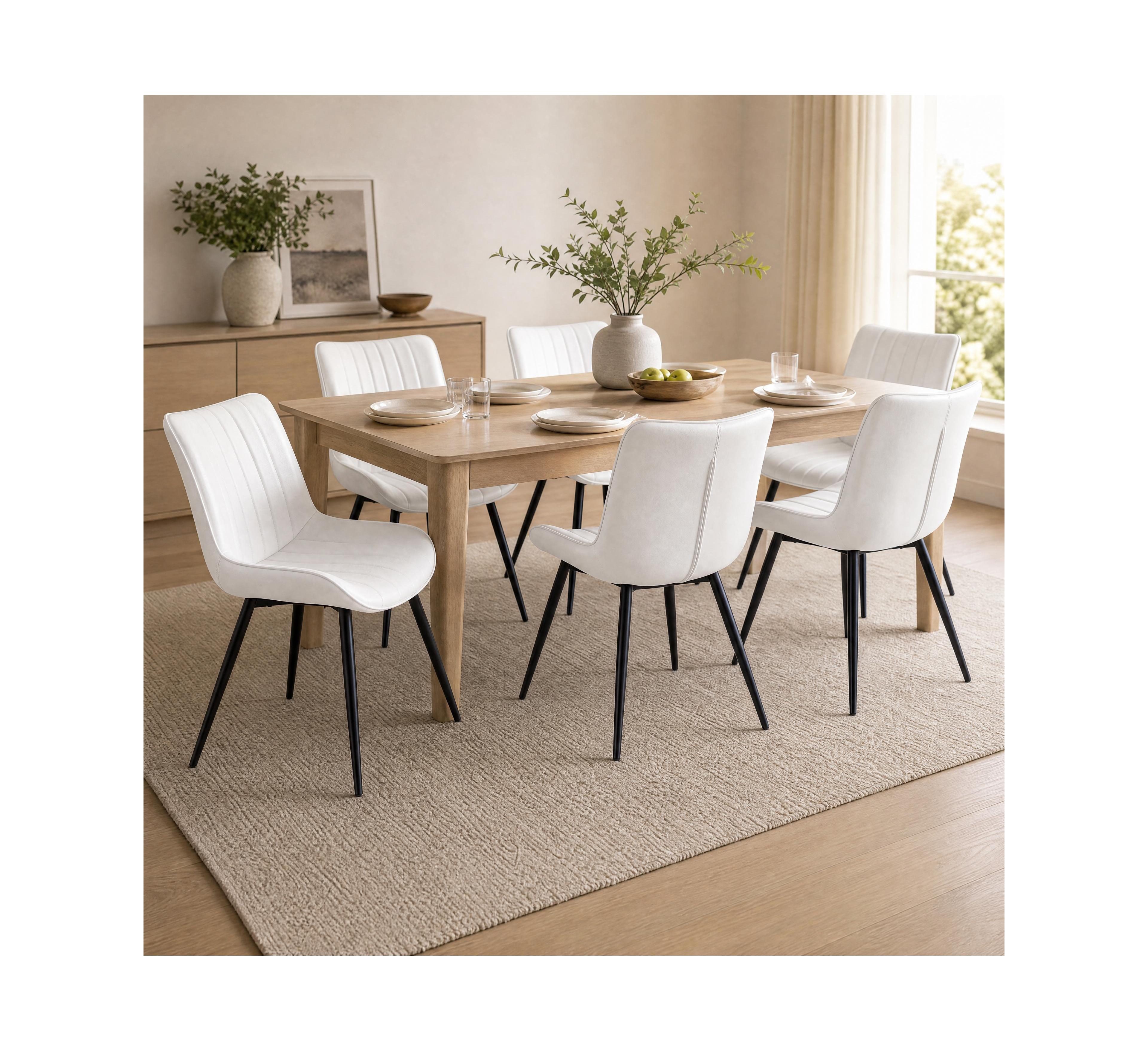 homfan Mid-Century Modern Armless Dining Chairs Set of 6 Pu Leather Metal Frame High-Density Foam for Room Kitchen