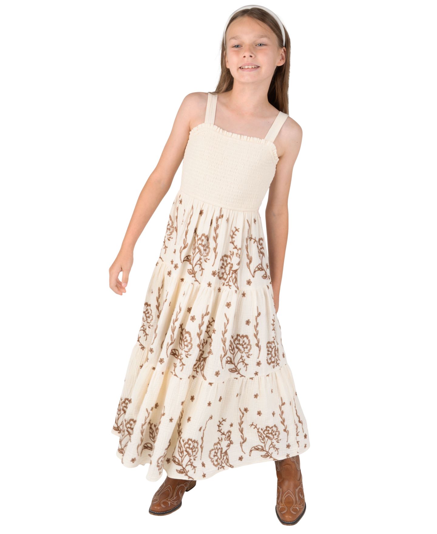 Платья Rare Editions Embroidered Tiered Maxi Dress and Jacket, 2-Piece Set для девочек, цвет: Коричневый — фото 7