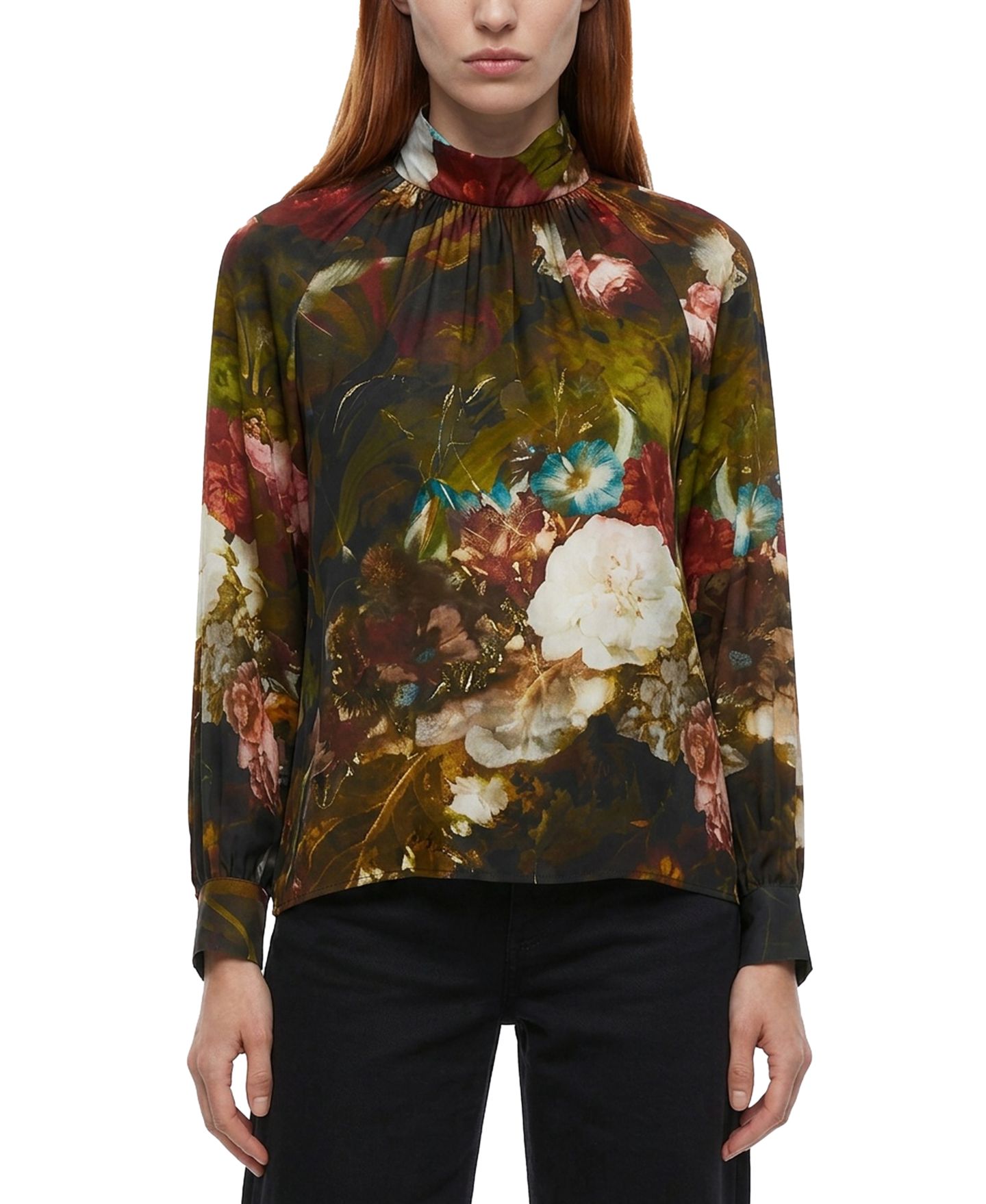Женская блузка Elie Tahari Vivian Mock Neck Long-Sleeve Floral-Print, цвет: Verona Forrest — фото 1