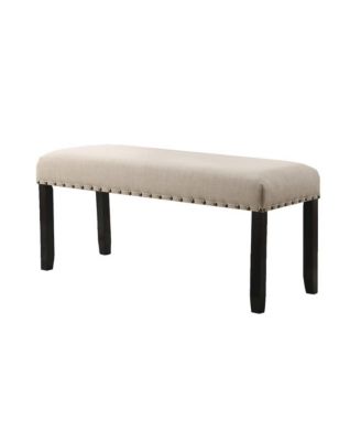 Biony Tan Fabric Dining Bench with Nailhead Trim