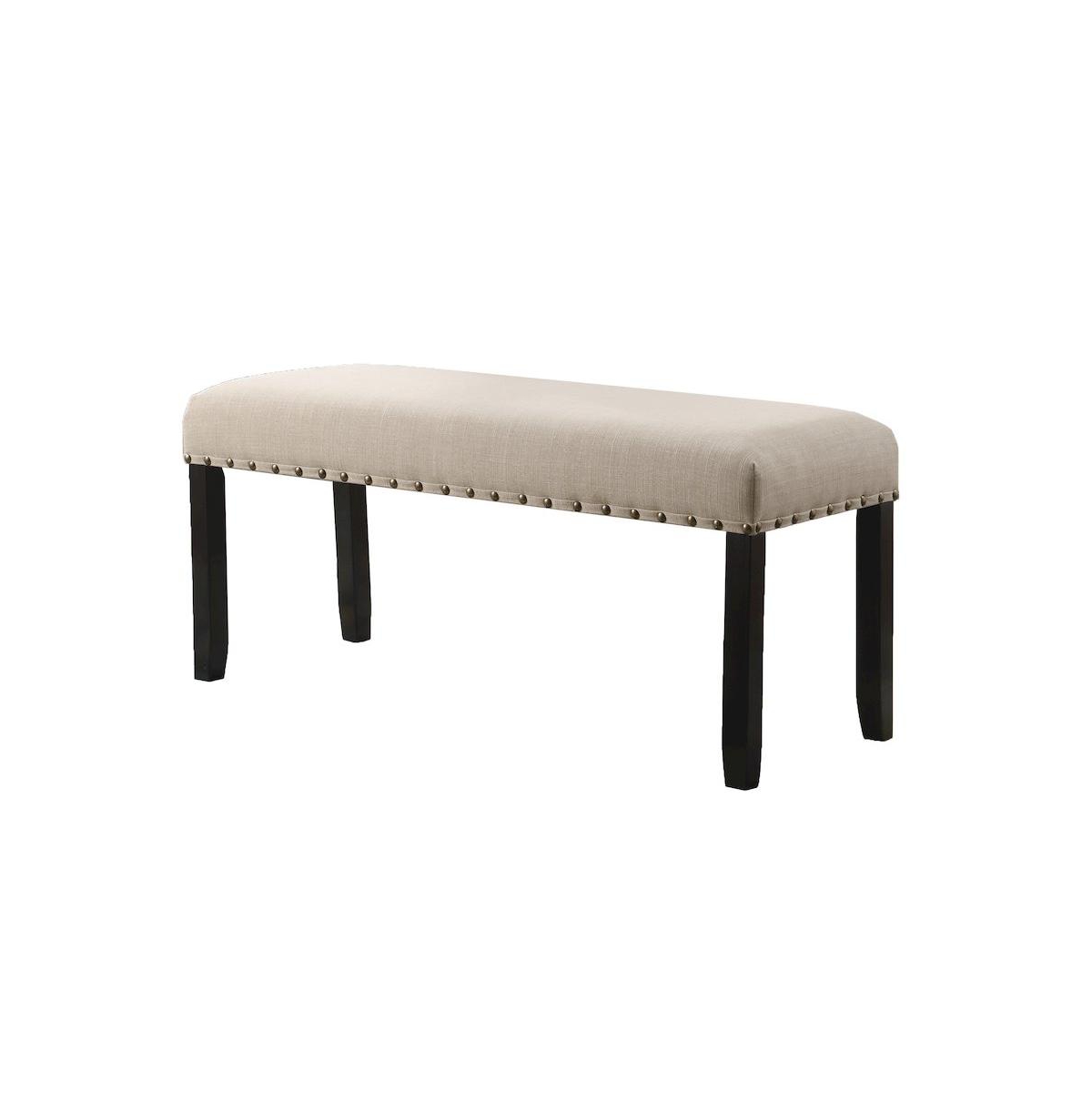 Roundhill Furniture Biony Tan Fabric Dining Bench with Nailhead Trim - Tan