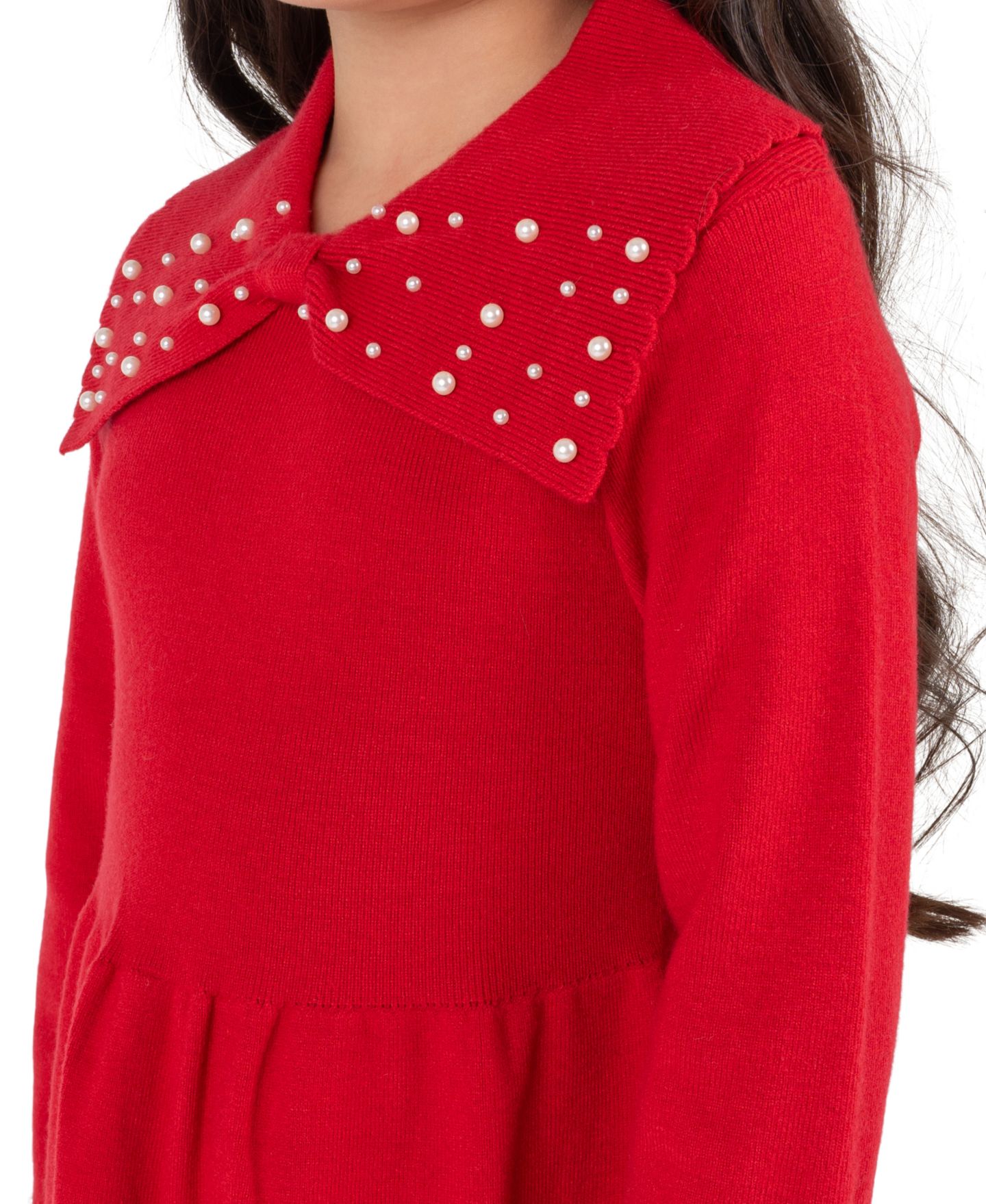 Платье Rare Editions Bow Collar with Embellishments Long-Sleeve Fit & Flare Dress для девочек, цвет: Красный — фото 3