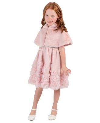 Girls' 2T-6X Satin Sleeveless Dress with Fur Bolero