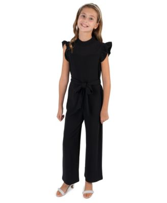 Girls' 7-16 Wide-Leg Scuba Sleeveless Flutter-Sleeve Jumpsuit