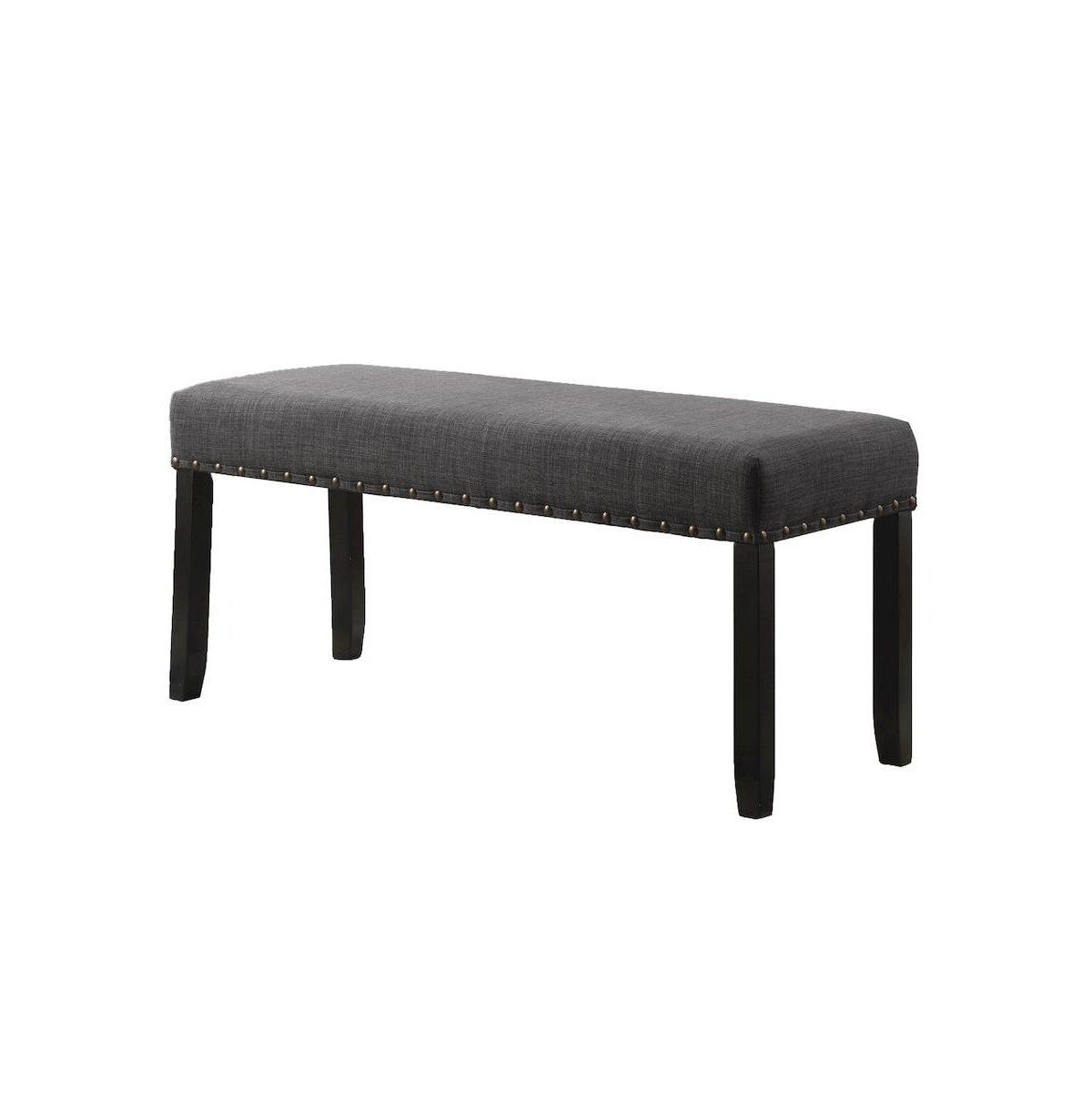 Roundhill Furniture Biony Fabric Dining Bench with Nailhead Trim - Grey