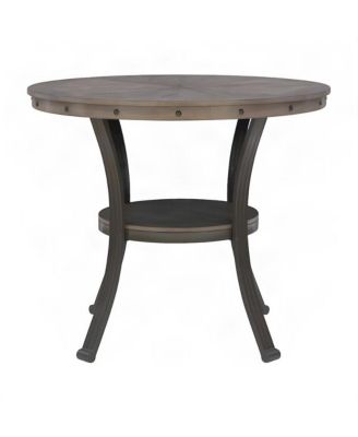 Round Counter Height Pub Table with MDF Top and Curved Steel Legs, Pewter