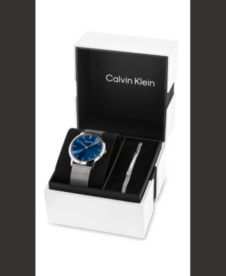 Men's Quartz Exceptional Stainless Steel Mesh Gift Set Watch 37.5mm