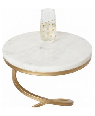 Round Marble Top Pedestal Drink Table with Powder-Coated Spiral Base