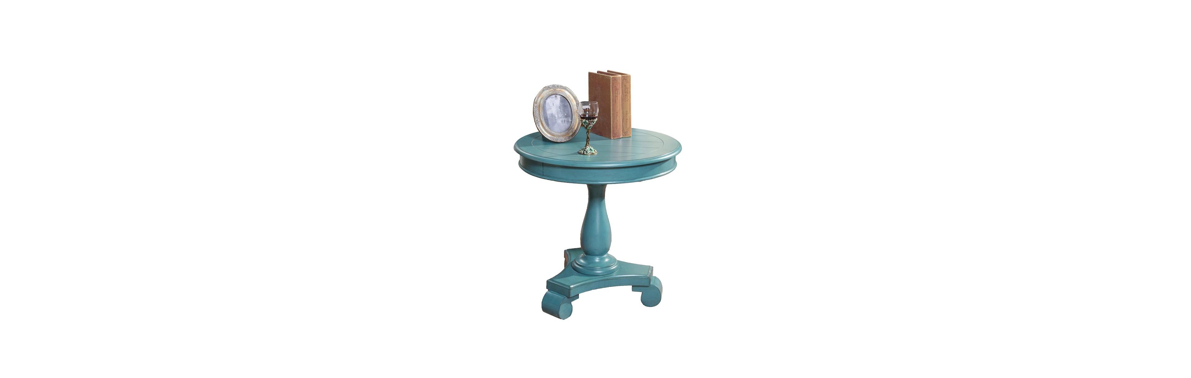 Roundhill Furniture Rene Round Wood Pedestal Side Table, Teal