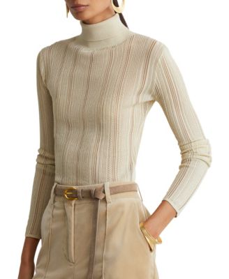 Women's Sutton Metallic Turtleneck Long-Sleeve Mesh Top