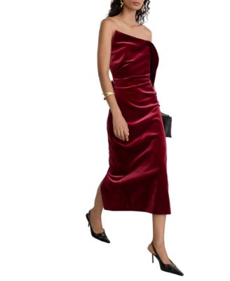 Petite Dasha Strapless Velvet Midi Dress