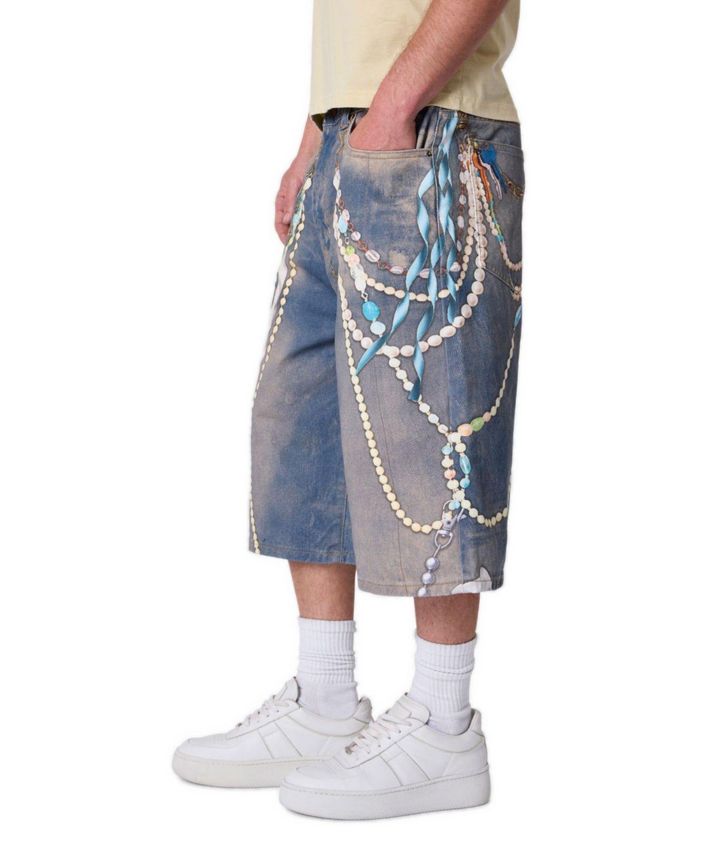 Мужские шорты mnml Chain Printed Baggy Denim, 14" Inseam, цвет: Средний синий — фото 2