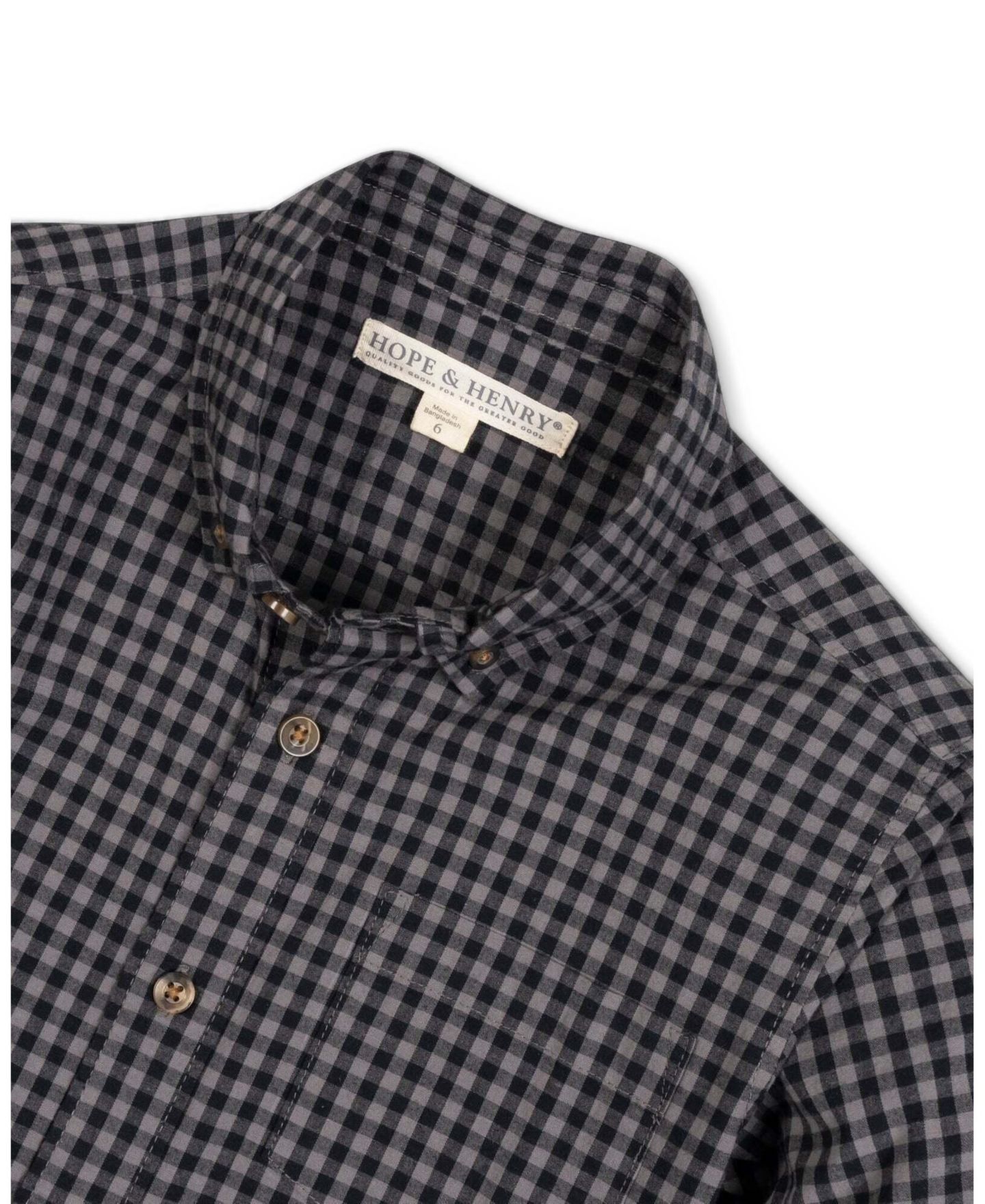 Рубашка Hope & Henry Organic Cotton Poplin Point Collar Long-Sleeve Button-Down Shirt для мальчиков, цвет: Чёрный в мелкую клетку — фото 2