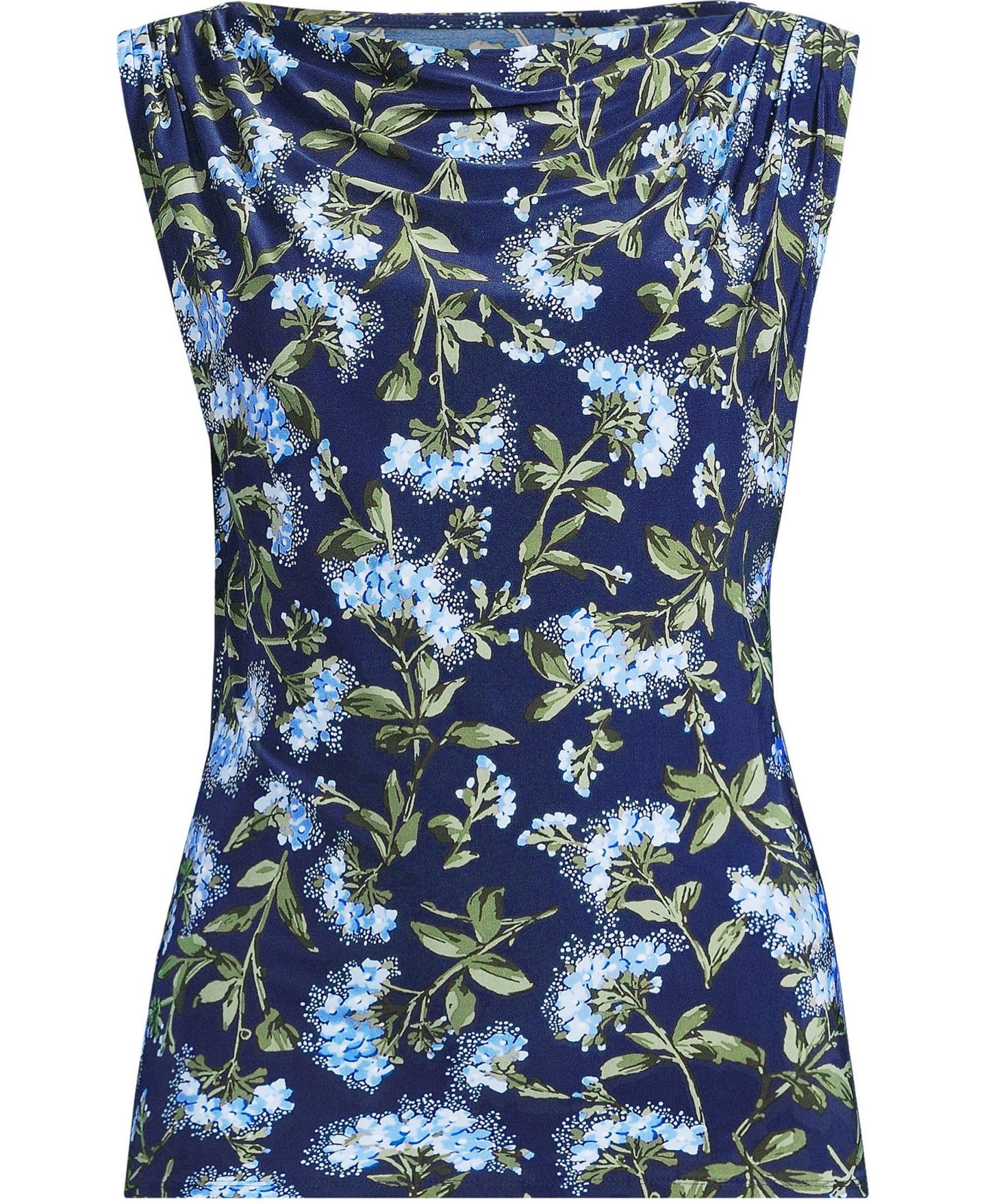 Женский топ Lands' End Plus Size Sleeveless Silky Knit Drape Front, цвет: Глубокий морской / Синий — фото 4