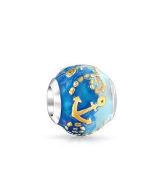 Tropical Ocean Anchor Charm Bead in Sterling Silver with Gold Plating