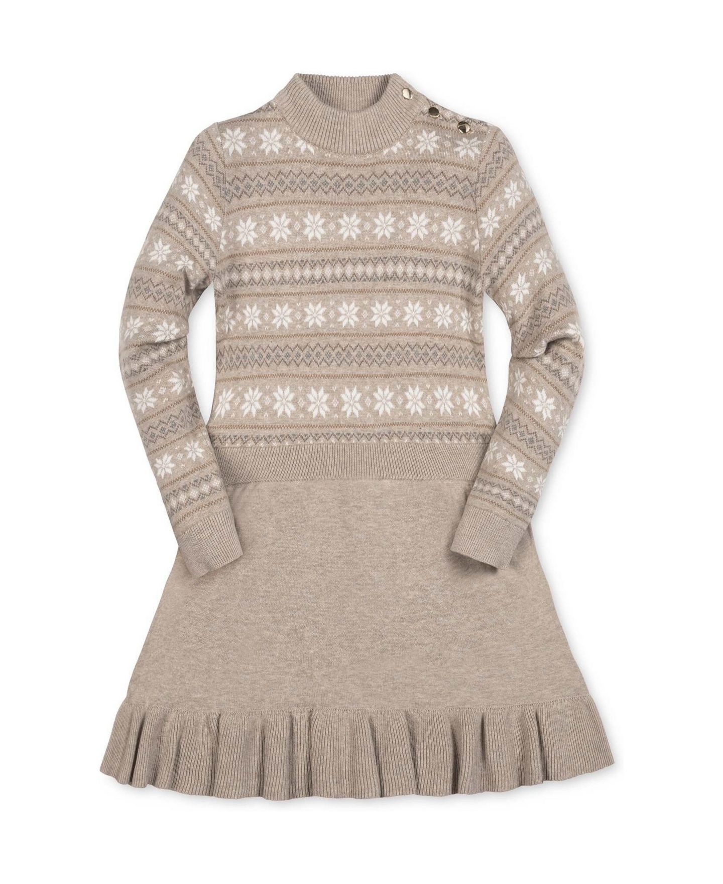 Платье Hope & Henry Mock-Neck Long-Sleeve Flounce Organic Cotton Sweater Dress для девочек-малышей, цвет: Серо-коричневый меланжевый — фото 1
