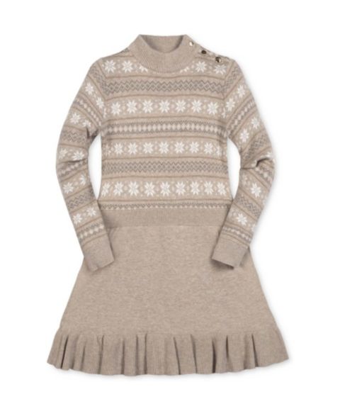 Платье Hope & Henry Mock-Neck Long-Sleeve Flounce Organic Cotton Sweater Dress для девочек-малышей, цвет: Серо-коричневый меланжевый