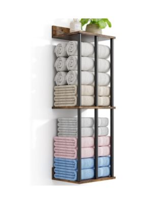 Bathroom Hardware Towel Rack Wall Mounted Wooden Shelf Rustic