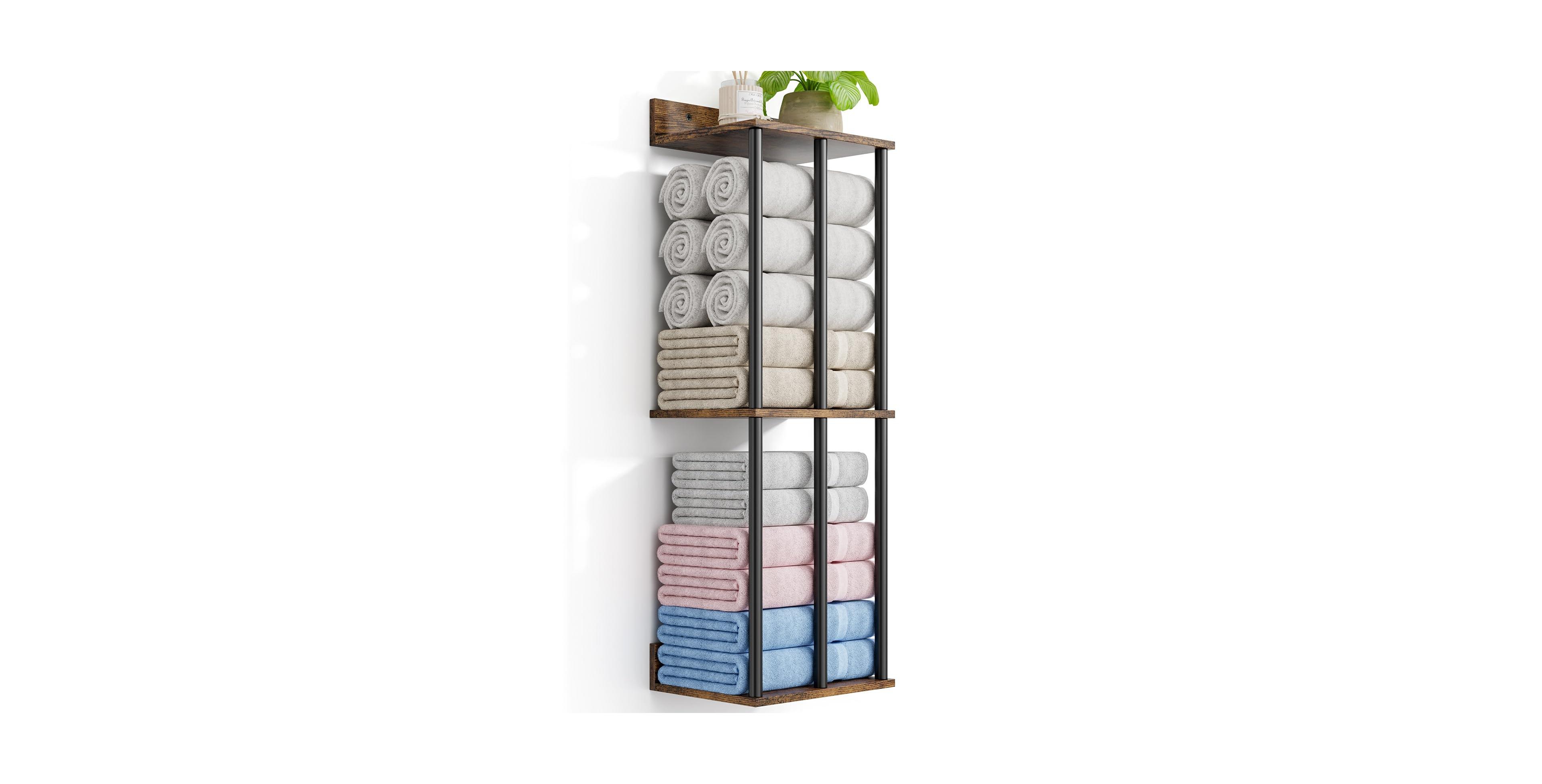 Cyqbd Bathroom Hardware Towel Rack Wall Mounted Wooden Shelf Rustic