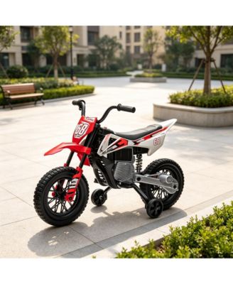 12V Kids Electric Ride-On Motorcycle with Twist Handle Throttle, Training Wheels & Music Playback, 66 lb. Capacity, Ages 3+